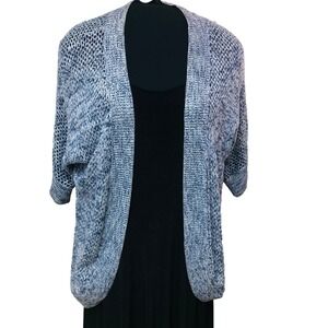 Chicos 1 Womens Open Knit Cardigan Open Front Purple Metallic BOHO Fairy Artsy M